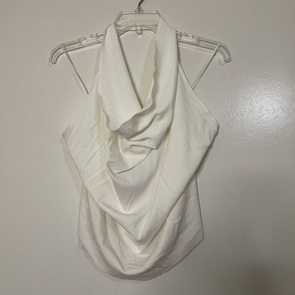 NWT NAKED WARDROBE white ribbed halter cowl neck top size small - Picture 1 of 4